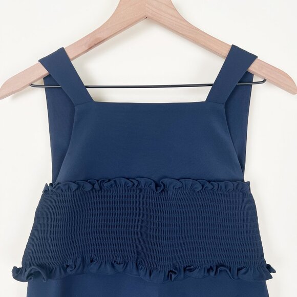 Anthropologie Tibi Ruffle Trimmed Cady Mini Dress Ruched Corset Pinafore Pockets - Picture 8 of 13